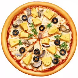 a pizza with cheese and black olives on it