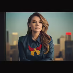 a woman with a bow tie and a suit