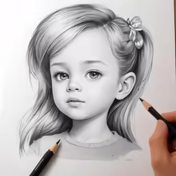 drawing a young girl with a pencil on paper
