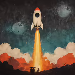 an orange and white space shuttle launching into the sky