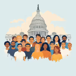 illustration of people standing in front of the capitol building