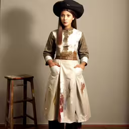 woman in a traditional costume and hat posing for a photo