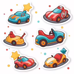 various toys and stickers for children to decorate