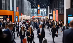 a lot of people walking through a convention hall
