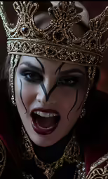 a close - up of a woman with dark makeup wearing a mask