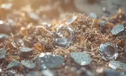 several broken pieces of metal sitting on top of brown grass