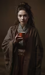 the portrait of a woman in ancient dress drinking a cup
