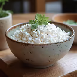 a bowl full of marshmallows sitting on a wooden table