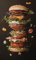 hamburgers falling into the air in different ways