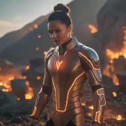 an animation woman with sci - fil and black underwear on in the desert