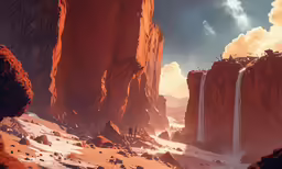 a man is looking at another man in a distant mountain area