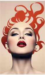 an artistic fashion model has a red hair and red lips