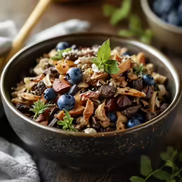 there is food that has blueberries and nuts in it