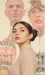 a poster featuring two people standing in front of the same man and woman