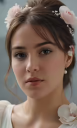 an asian woman with flowers in her hair