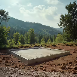 a concrete slab for parking in the middle of the road