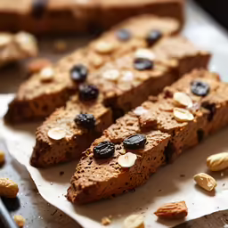 several slices of chocolate bar with nuts on a counter
