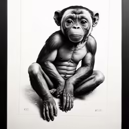 a black and white drawing of a monkey