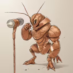 a drawing of a strange looking creature holding a stick
