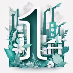 a white, green and black graphic design with floral accents