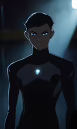a dark avatar stands in front of an spotlight on a stage