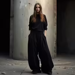 a woman in black is posing for a photograph