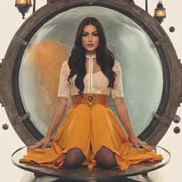 a woman with long legs sitting down on a stool