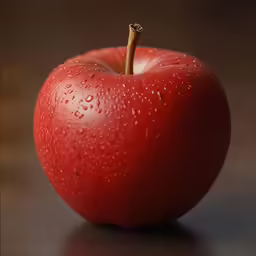 an apple with water droplets and the center part of the apple is red
