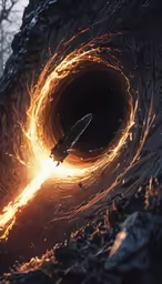 a sci fiyf in a spiral shaped object with lights shining from it