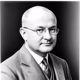 a black and white photo of a man wearing glasses