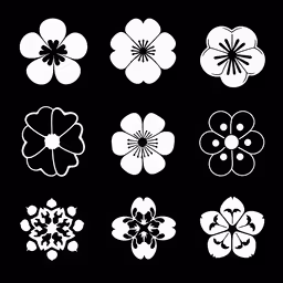 flower icons in various styles and colors,a set of eight floral designs