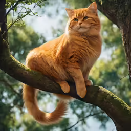 the cat is sitting in the middle of the tree