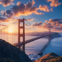 a large bridge in the ocean with a bright sky