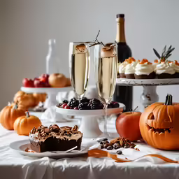 some drinks glasses a cheesecake and fruit on a table