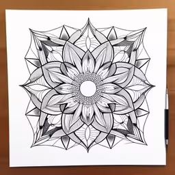 a drawing made by someone using some pen,a drawing of a flower with long lines