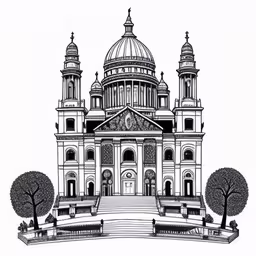 a drawing of the cathedral of a church,black and white drawing of a large cathedral