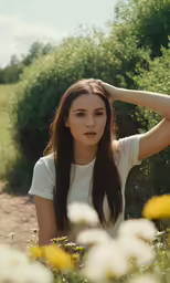 a young lady is standing in the grass