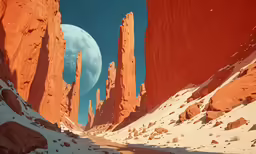 a man walks through the desert between rocks
