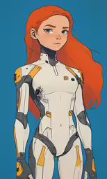 the woman is posing with her red hair