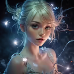 the blonde model has long, hair and blue eyes