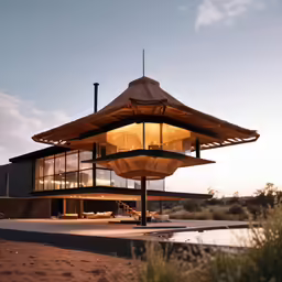 modern architecture with a large desert inspired roof