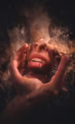 a woman with her hand around her face