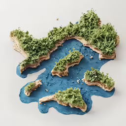 pieces of bread shaped like a map and sprinkled with green frosting