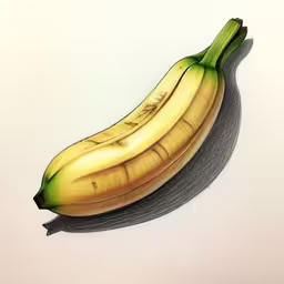 the banana has a long green stem,a painting of a banana on a white background,a banana with a green stem laying on the surface,a picture of a large banana on a white surface,the banana is cut in half and displayed on the wall