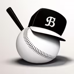 a baseball with a black and white hat on it