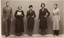 four businesswomen standing in front of a wall