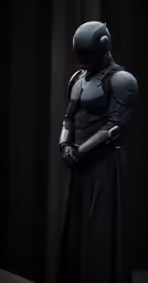a star wars character in costume, with dark background