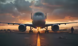 the large airplane is sitting on the runway