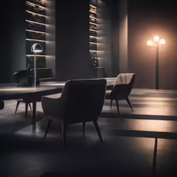 an empty modern black and white room with two chairs