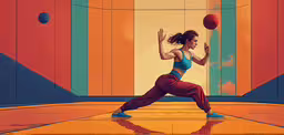 an illustration of a young woman holding a basketball in her hands,a woman with an afro is playing with a basketball